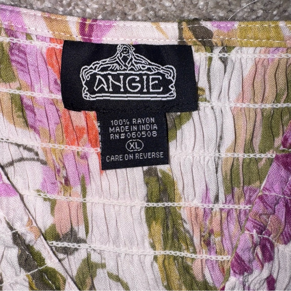 Angie - Floral Purple Green Pink Dress Stretch Top Flowy Floral Casual - XL - Picture 4 of 4